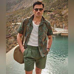 Todd Snyder OLIVE FLORAL EMBROIDERY CAMP COLLAR